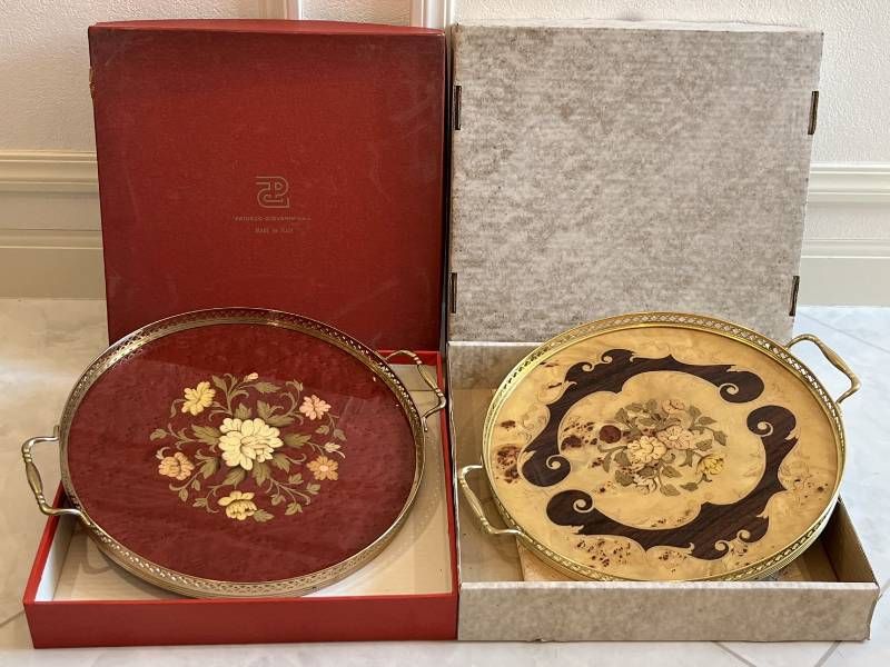 PATURZO GIOVANNI イタリア製 象嵌 トレイ 木製 アンティーク