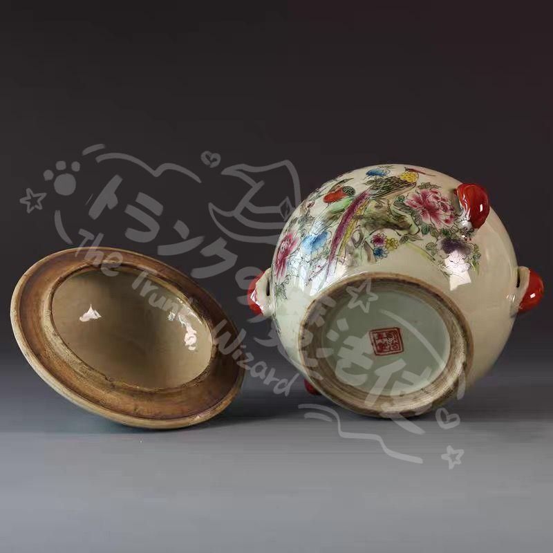 新年ギフト景徳鎮 粉彩花鳥蓋缶 茶缶 最新 工芸品 美術品 置物CZW1207P389