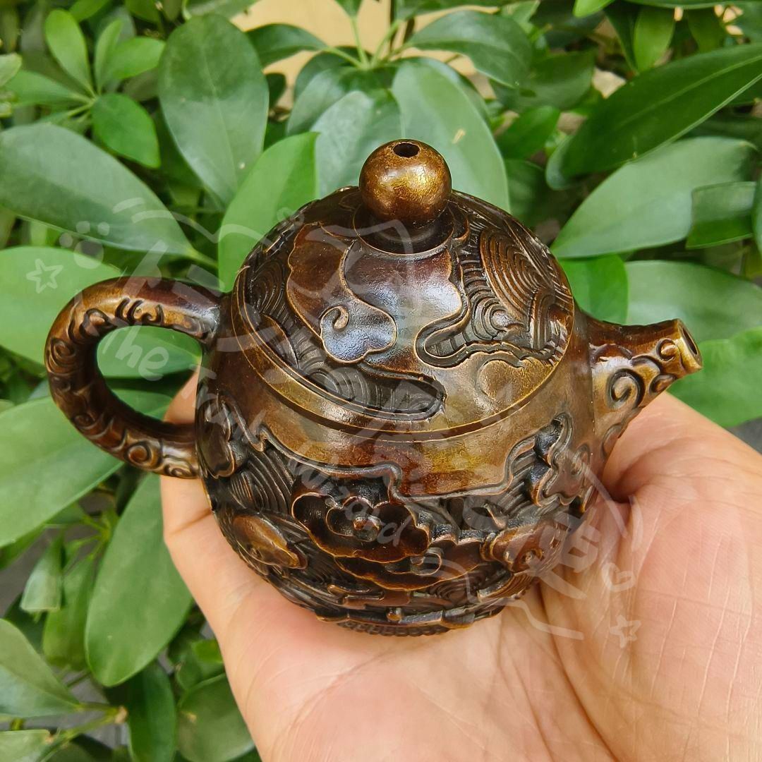 新年ギフト浮彫鯉躍龍門茶壺 酒壺 家庭茶道 工芸品 置物 節約 銅製品