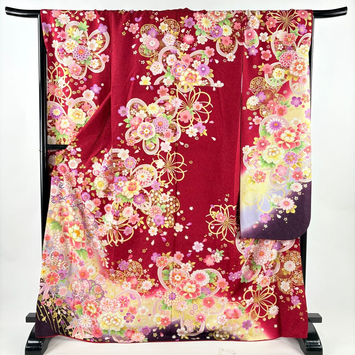 美品】 振袖 ショップ 身丈168.5cm 裄丈68cm L 袷 牡丹 桜 箔 銀