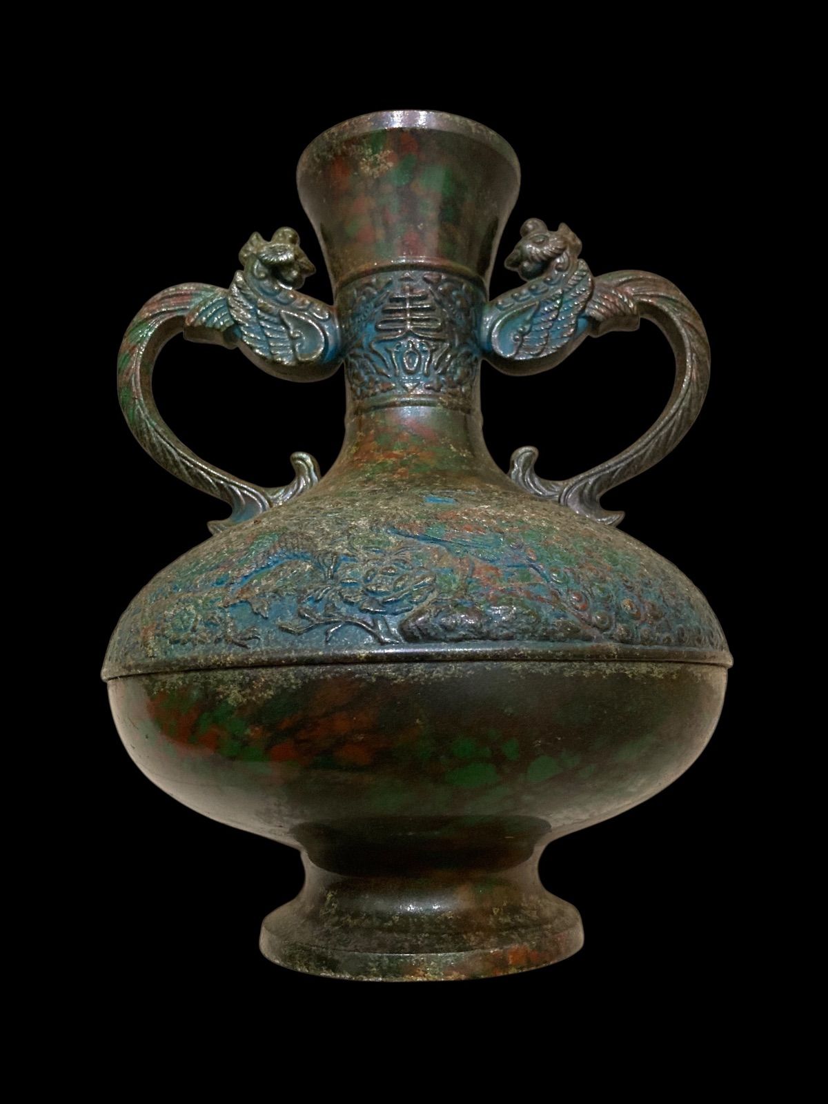 特殊新 合金製 瑞峰 漆器 花瓶孔雀模様 壺 花瓶 置物 晴峰型 寿