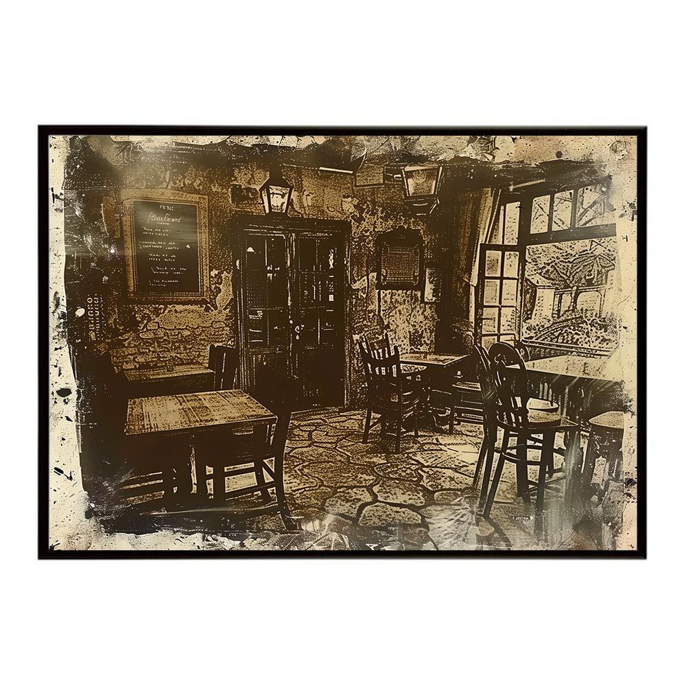 アンティークフレームの金彩墨絵