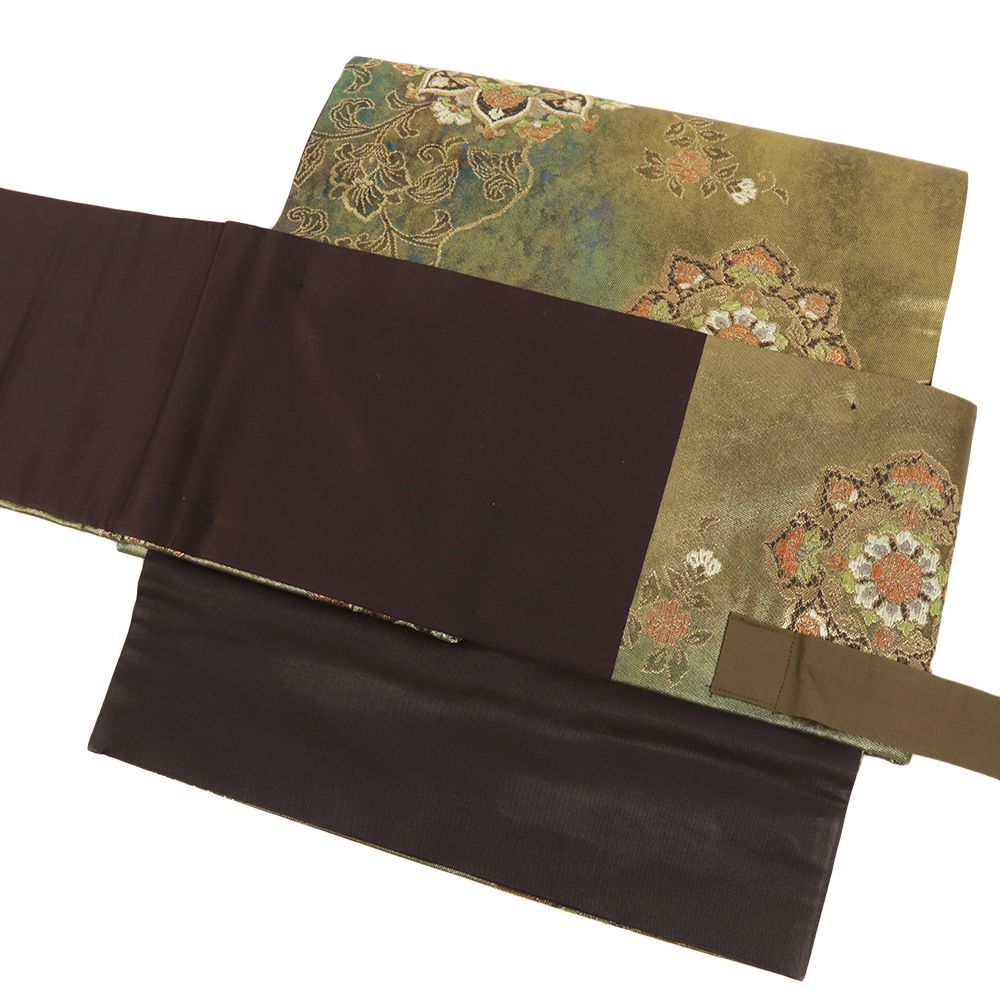 作り帯 金 袋帯 二重太鼓 正絹 華文 花唐草 付帯 フォーマル 唐織