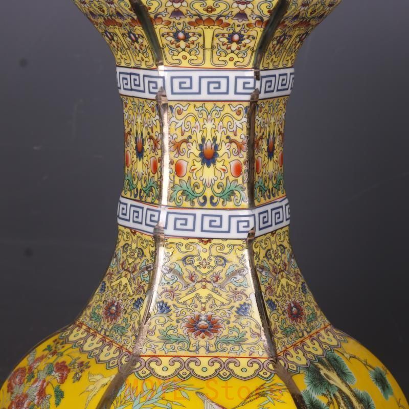 清乾隆蒔金琺瑯彩花鳥六方瓶 お買い得品 景徳鎮 陶磁器 装飾品 現代