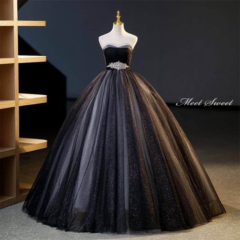 カラードレス ロングドレス プリンセスドレス ブラック ビスチェ 結婚