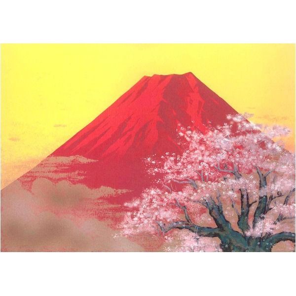 吉岡浩太郎シルク『吉祝』版画額(太子) 桜白富士 お買い得品 壁掛け