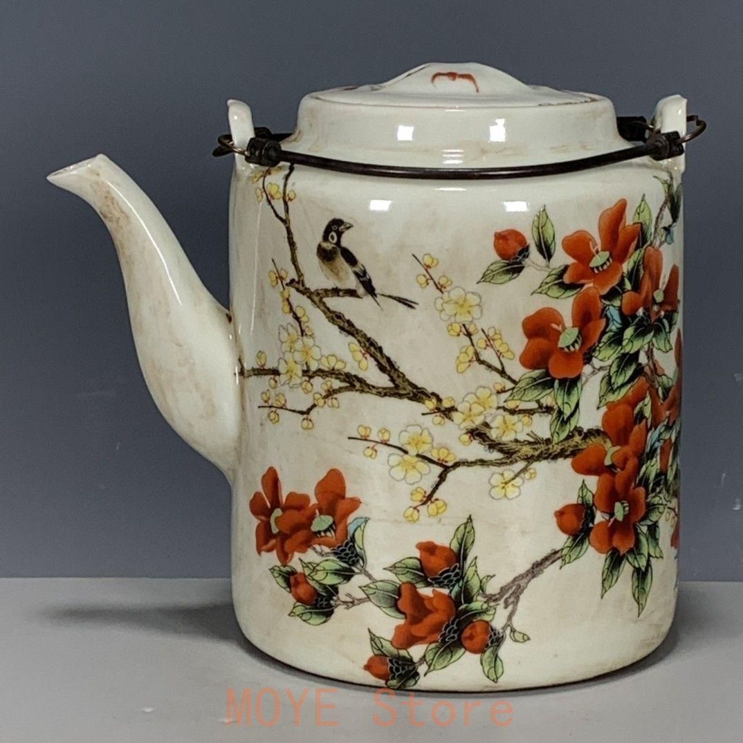 手画パステル金魚壺 提梁壺 茶壺 景徳鎮 陶磁器 煎茶器 現代工芸品