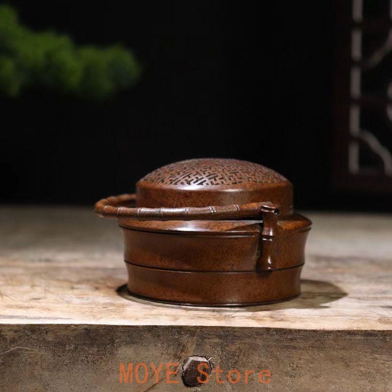 銅製 提梁暖手炉 喜上枝頭手提げ暖手炉 香炉 香道具 装飾品 工芸品