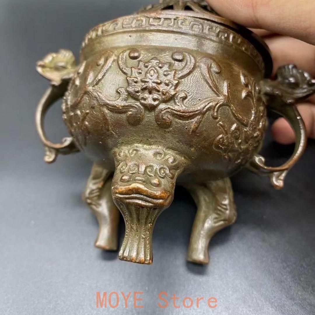銅製 双竜獣足薫香炉 祥竜纏纏香炉 香道具 装飾品 工芸