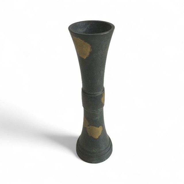 平安 秦蔵六造 塗金銅 立鼓式花瓶 M R7423 平安 秦蔵六造 塗金銅 立鼓