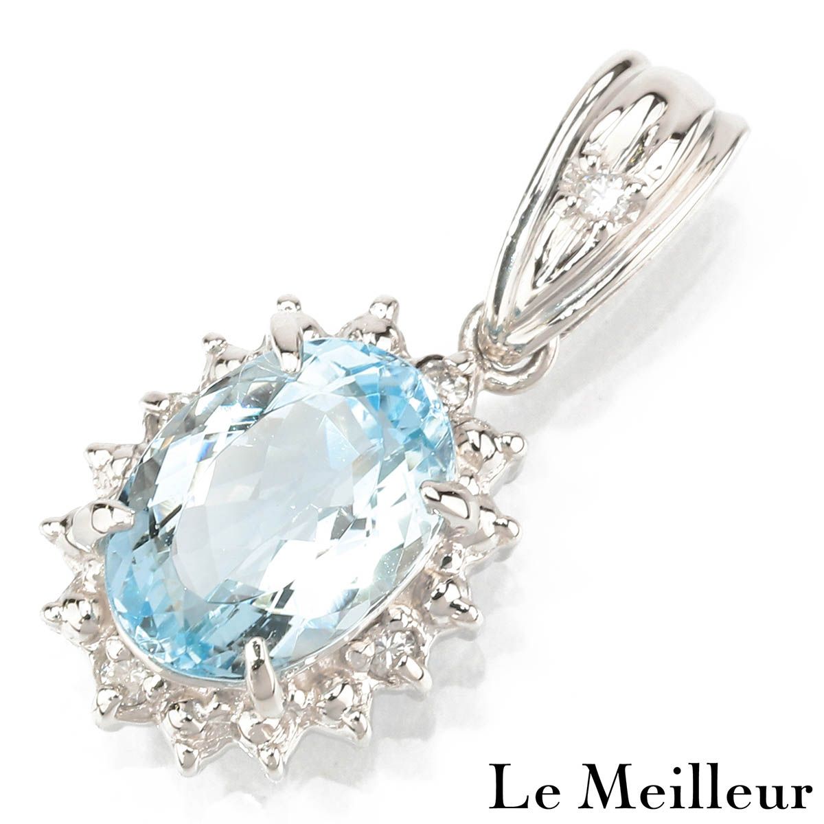 プラチナPt900 アクアマリン＋メレダイヤのペンダントトップ 刻印あり