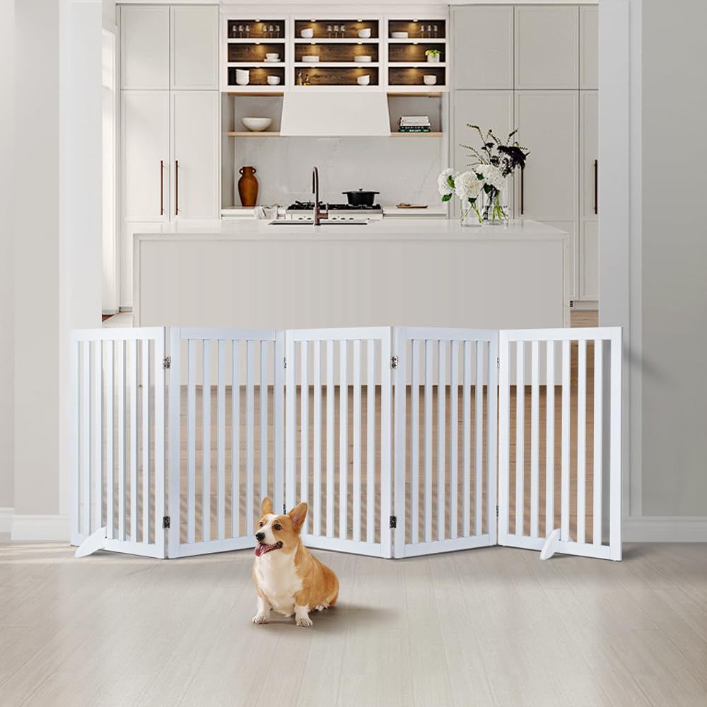 unipaws ペットゲート 置くだけ簡単 木製 折りたたみ式 伸縮可能