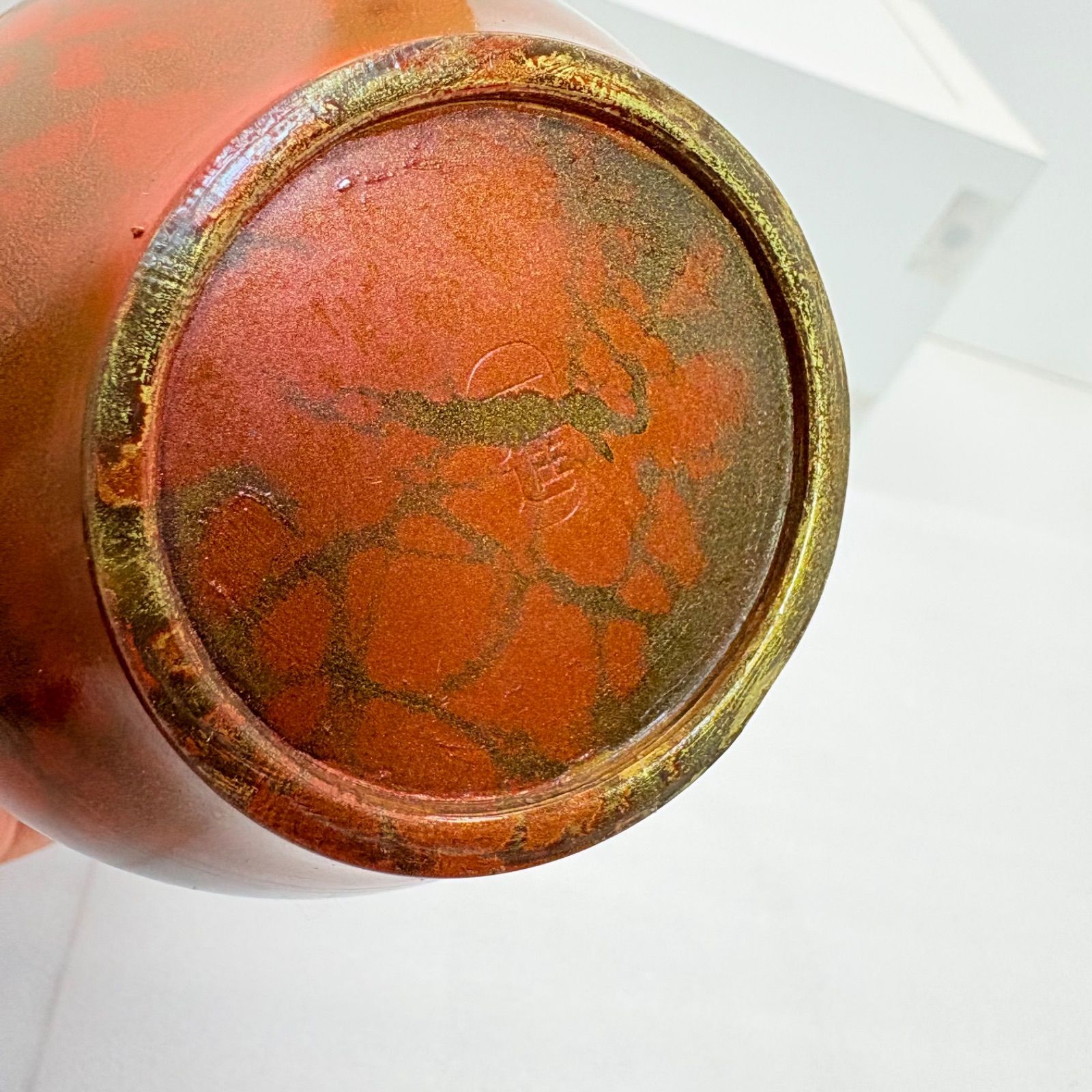 高岡銅器】 伝統工芸 鋳銅 鶴首花瓶 焼朱銅色（むら朱銅）共箱付き