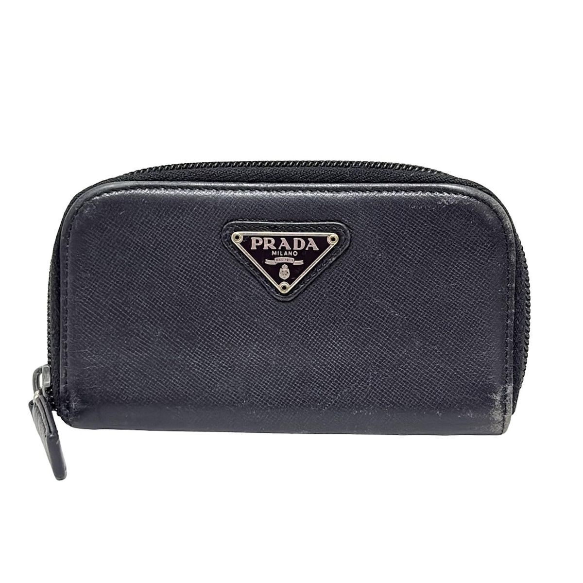 希少 PRADA プラダ ラウンドジップ キーケース 6連 レザー ブラック