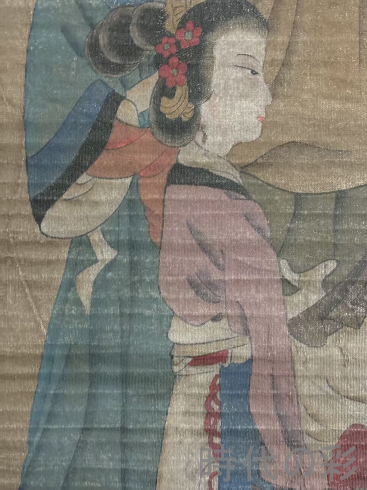 中国古美術 明代 仇英款 人物画 掛軸 絹布 唐物 古画 名家書画 水彩画