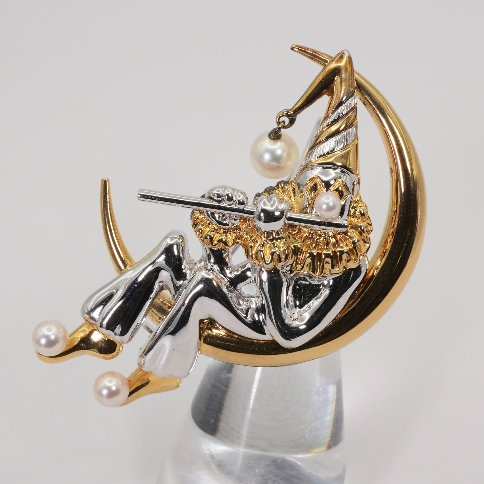 美品 ミキモト ピエロ コンビカラー ブローチ シルバー パール/24-4842