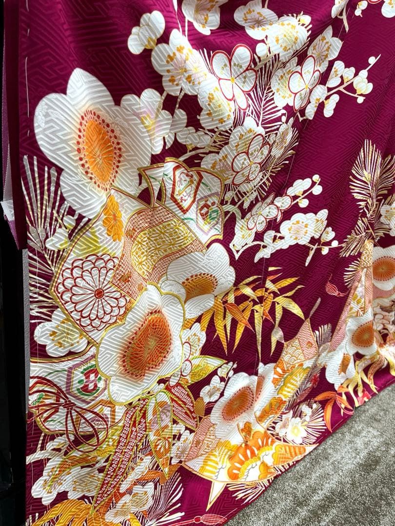 振袖 仮絵羽 金駒 金彩 紋意匠 正絹 未仕立て品 八掛付き MOK884