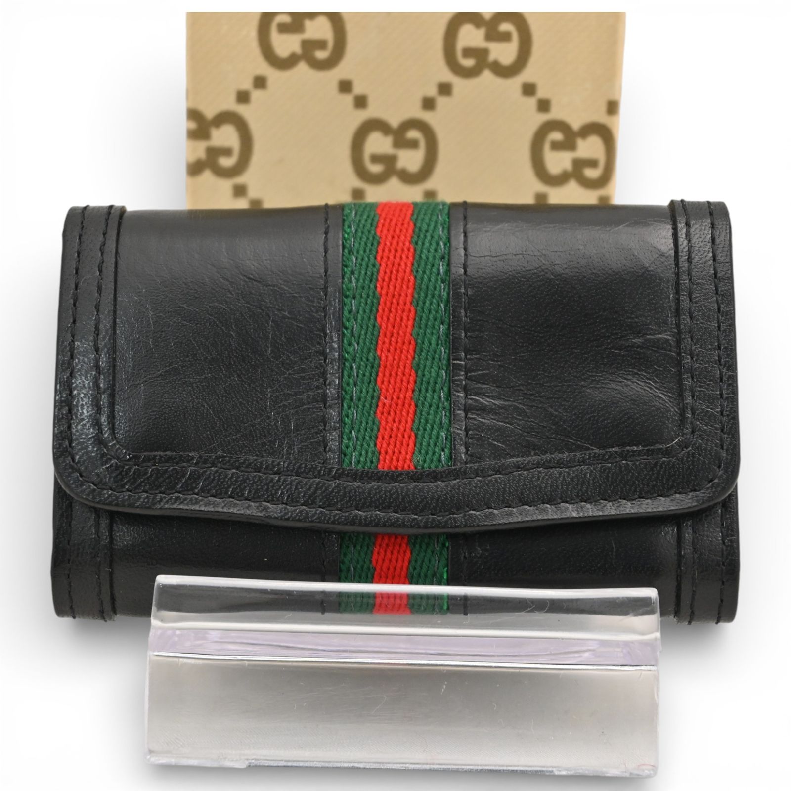 グッチ シェリーライン 6連 キーケース レザー ブラック Bランク