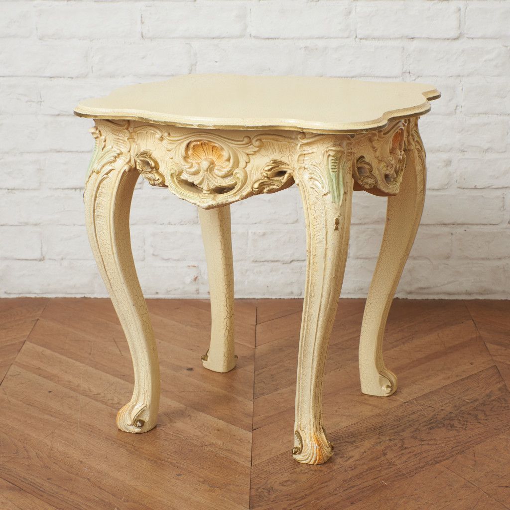 イタリア クラシック サイドテーブル 木彫刻 クラック ペイント 装飾