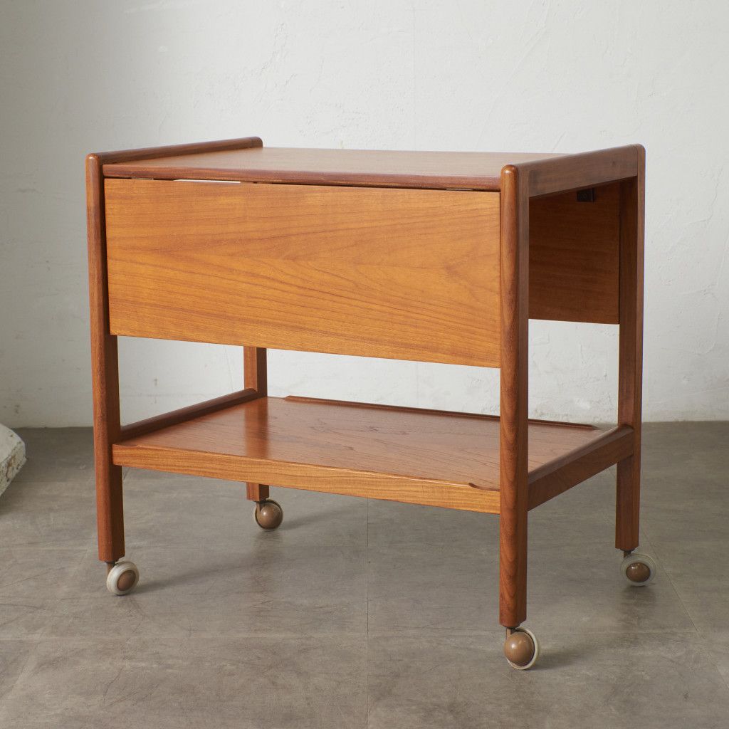 英国 ヴィンテージ トロリー ワゴン ドロップリーフ 拡張 天板 チーク