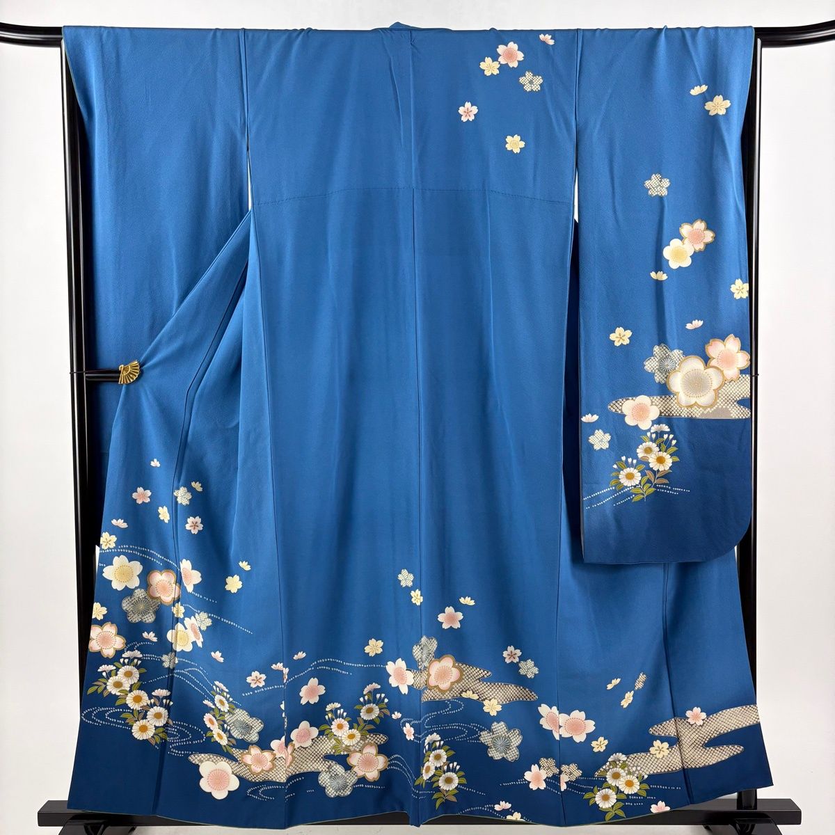 振袖 身丈156.5cm 裄丈67cm M 袷 梅 桜 金彩 ぼかし 青 正絹 秀品