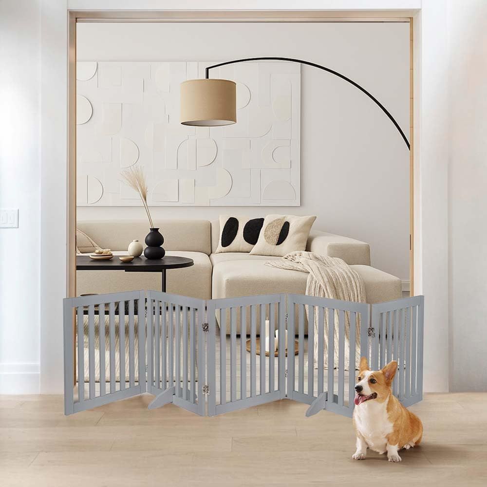 新品 unipaws ペットゲート 置くだけ簡単 木製 折りたたみ式 伸縮可能