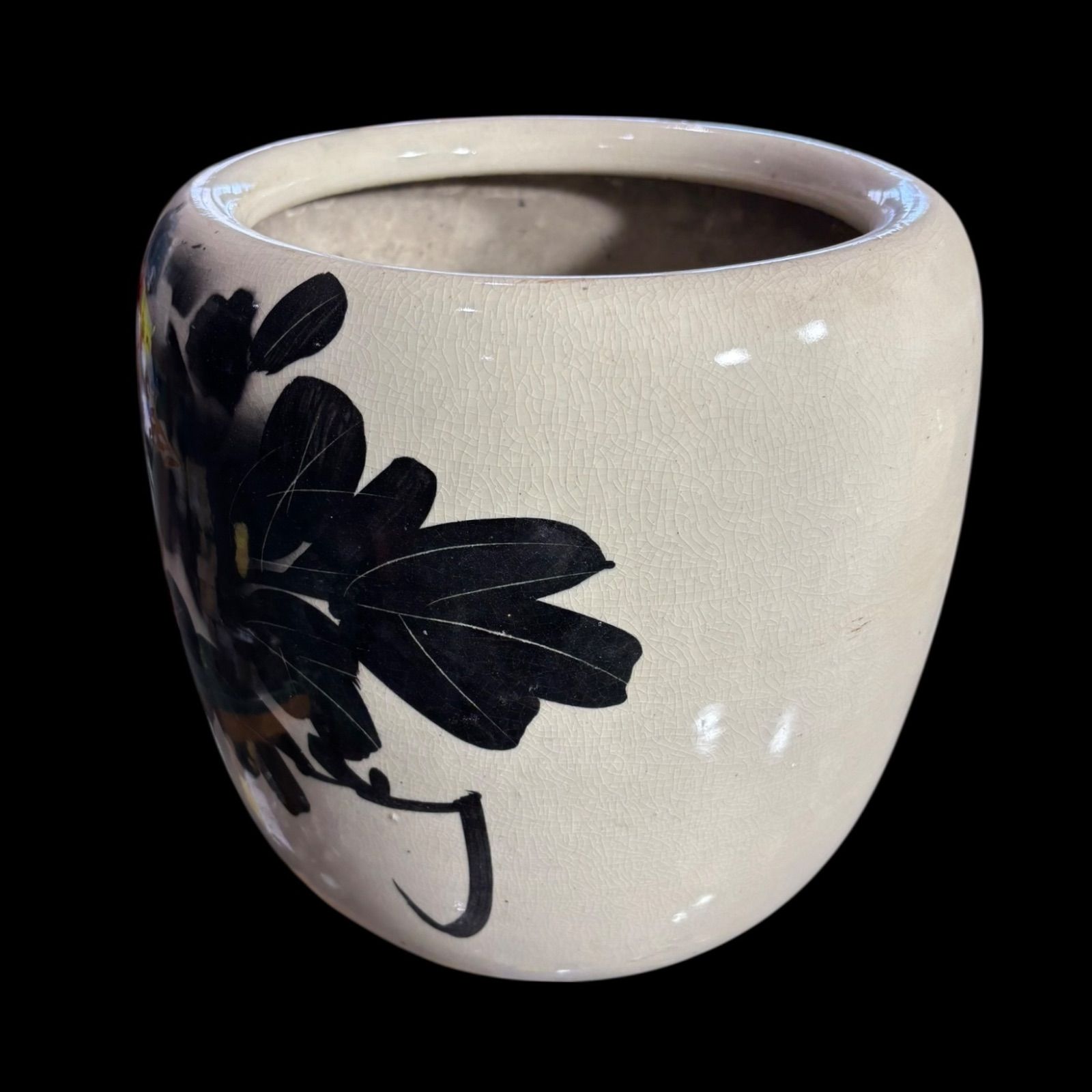 昭和 レトロ 手あぶり 火鉢 水墨画 牡丹 火鉢 在銘 陶器 時代物 古道具