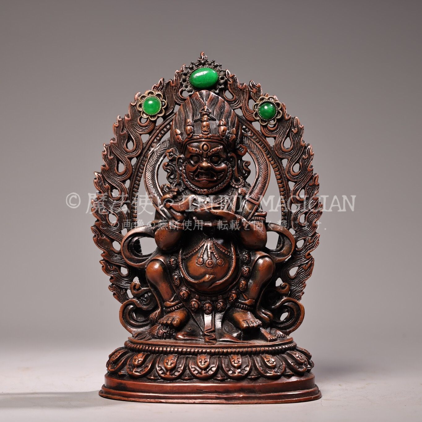 旧家蔵出し 銅製 寶石嵌 大黑天護法神像 仏像 宗教 仏教古美術 供養品