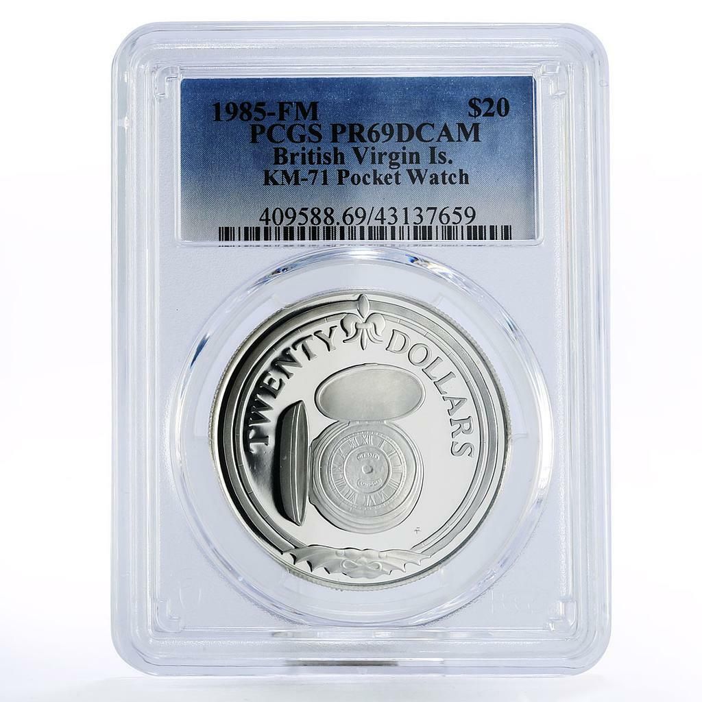イギリス領ヴァージン諸島 20ドル 懐中時計 PR69 PCGS 銀貨 1985年