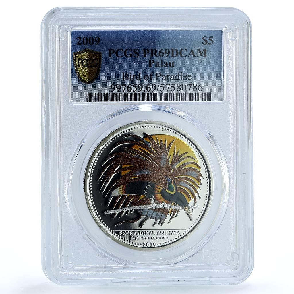 パラオ 5ドル バードパラダイス KM-199 動物 孔雀 PR 69 PCGS 銀貨