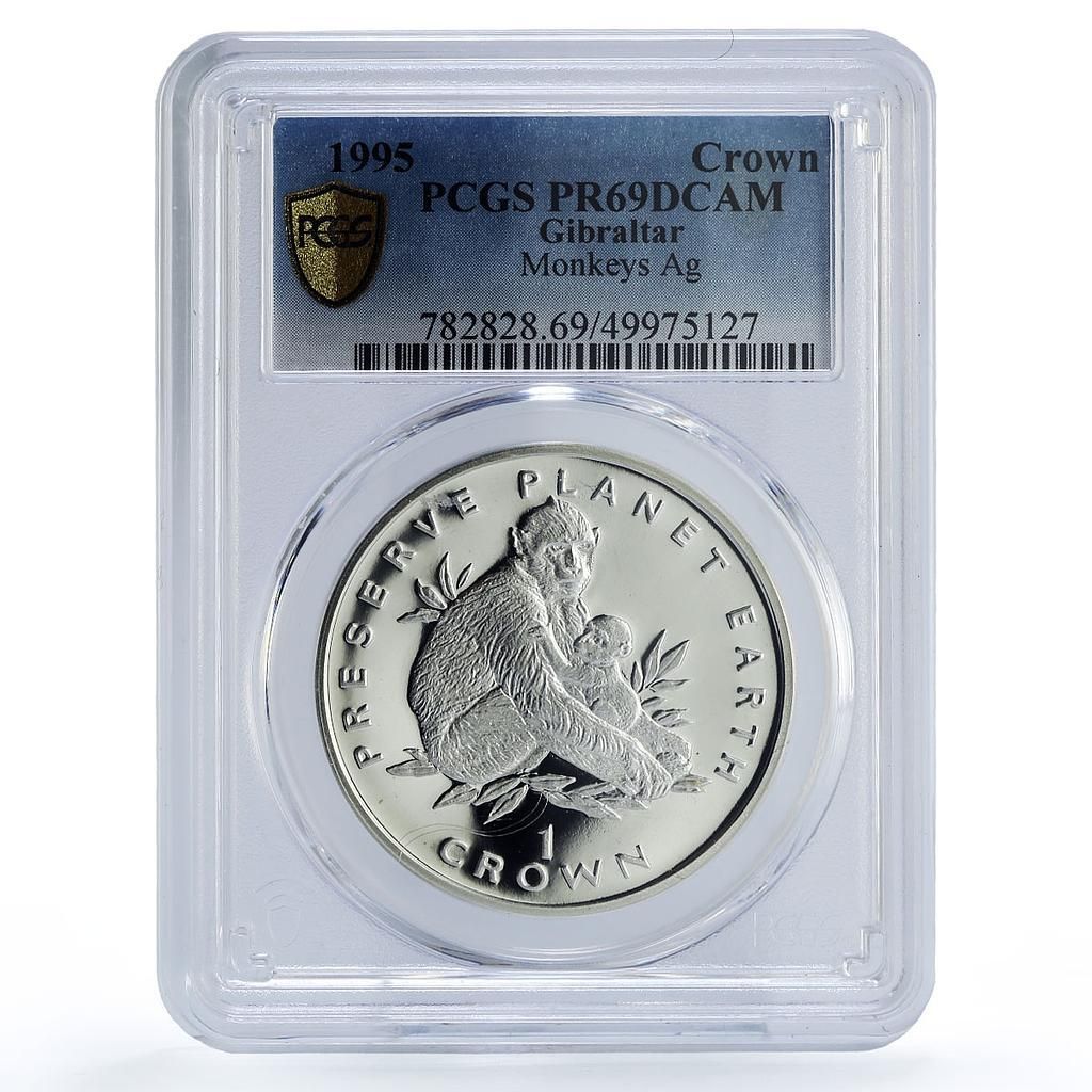 ジブラルタル 1クラウン モンキー保護区 地球動物相 PR69 PCGS 銀貨