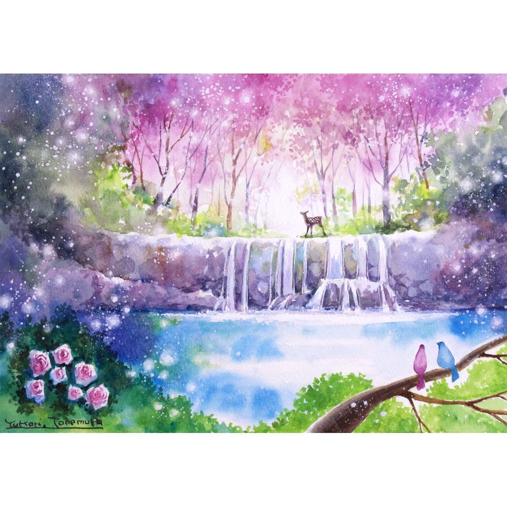 原画）桜と滝 #2【SMサイズ／水彩画／#3044】 - メルカリ