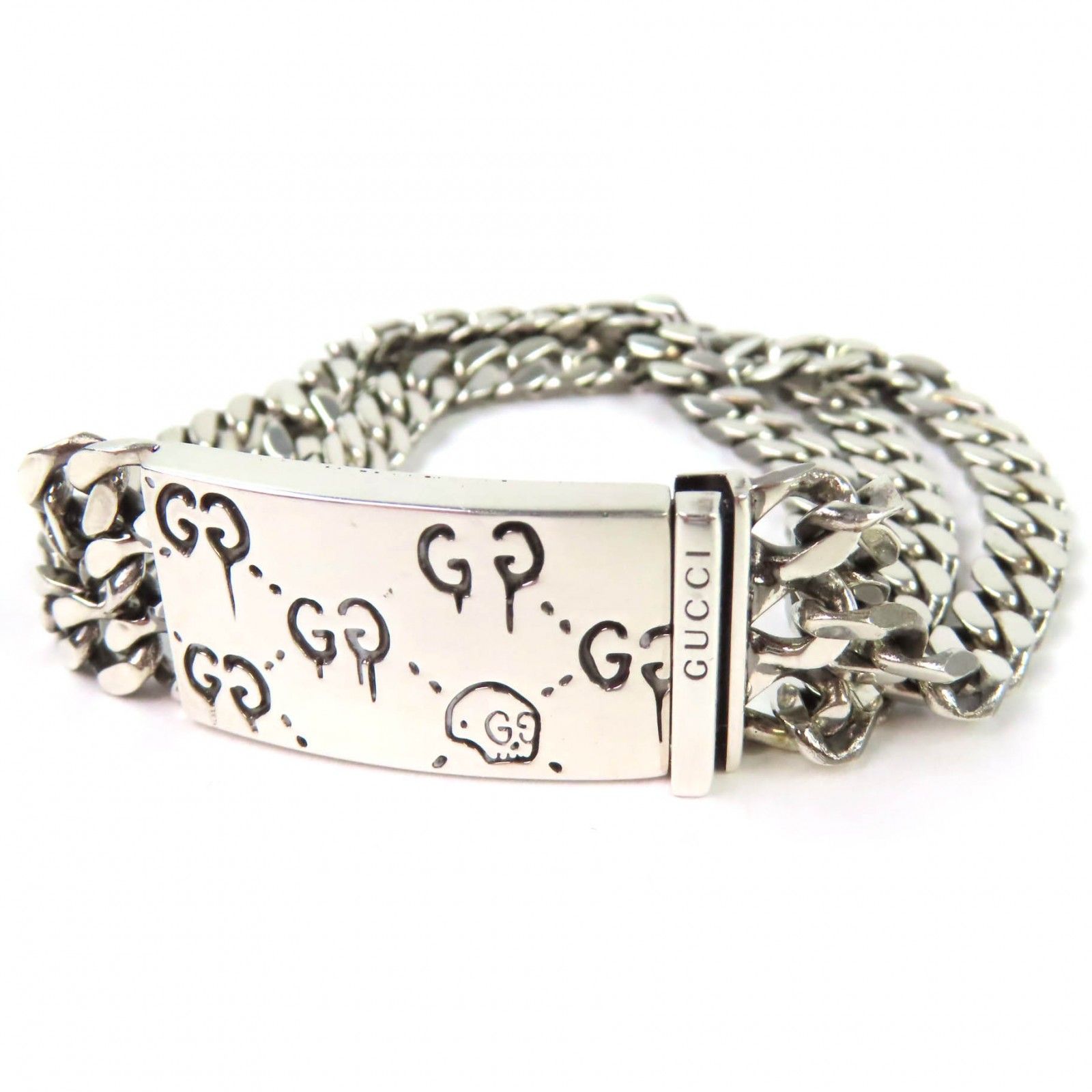 美品◇GUCCI グッチ ゴースト SV925 ドクロ GG柄 3連チェーン