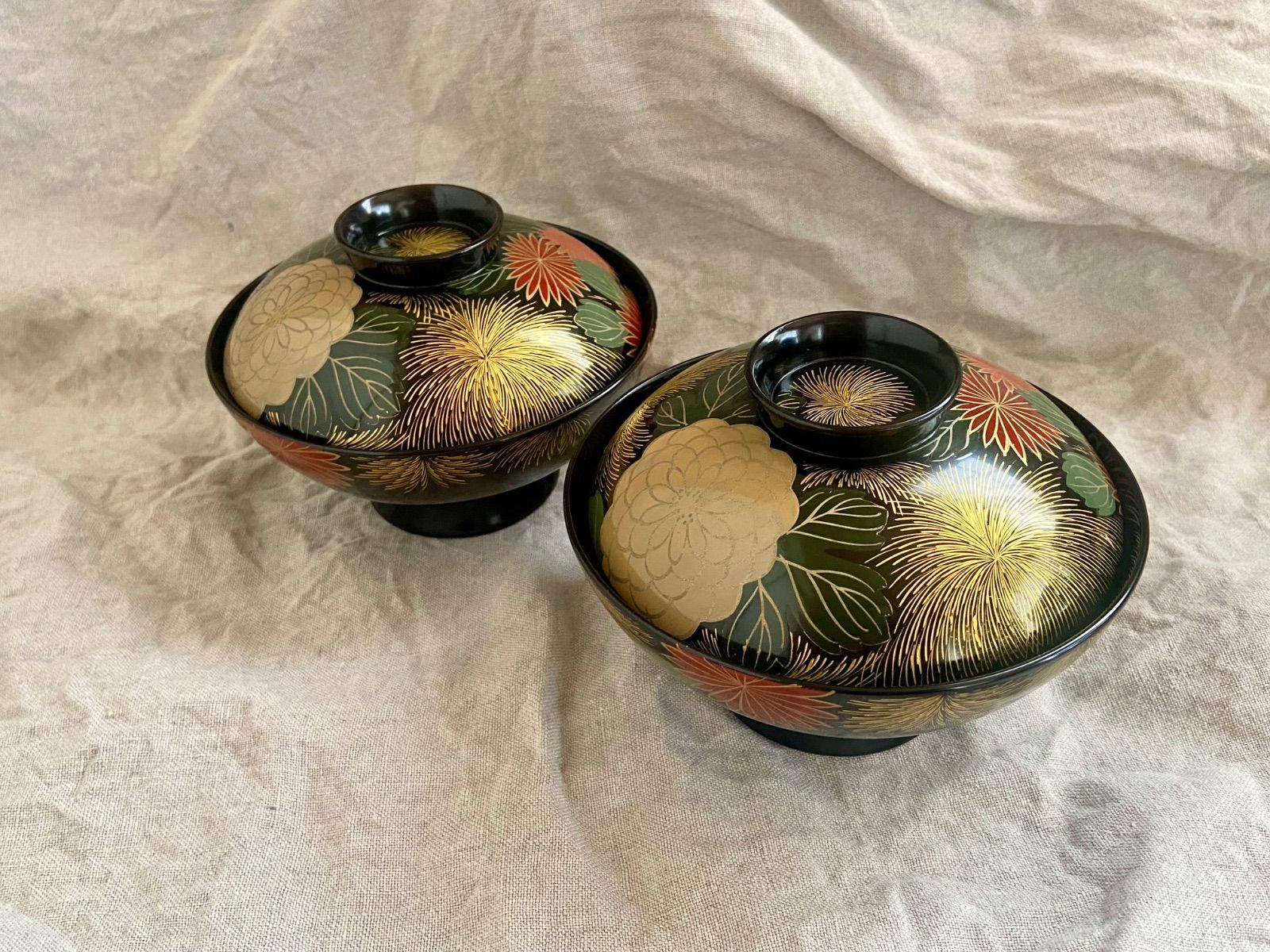 輪島塗 菊詰沈金花蒔絵 蓋付椀 2客 / 懐石椀・吸物椀・雑煮椀 - メルカリ