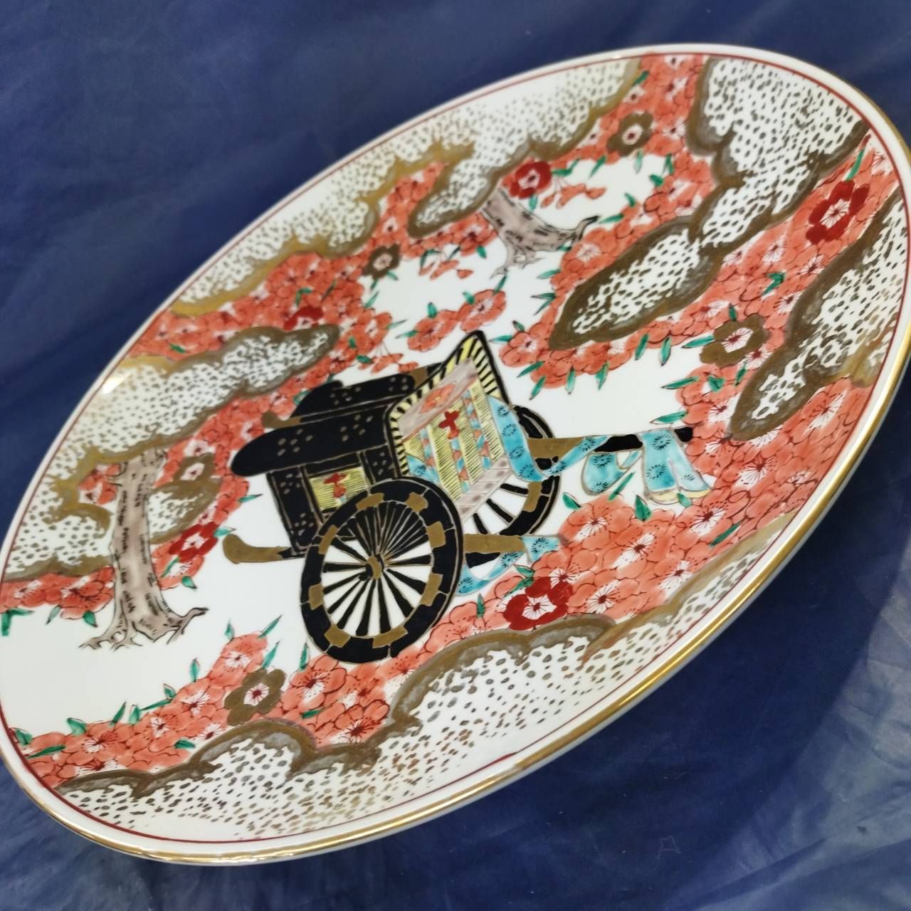 有田焼 秀峰 額皿 大皿 飾皿 金襴手 金彩 古伊万里絵付遊女図 10