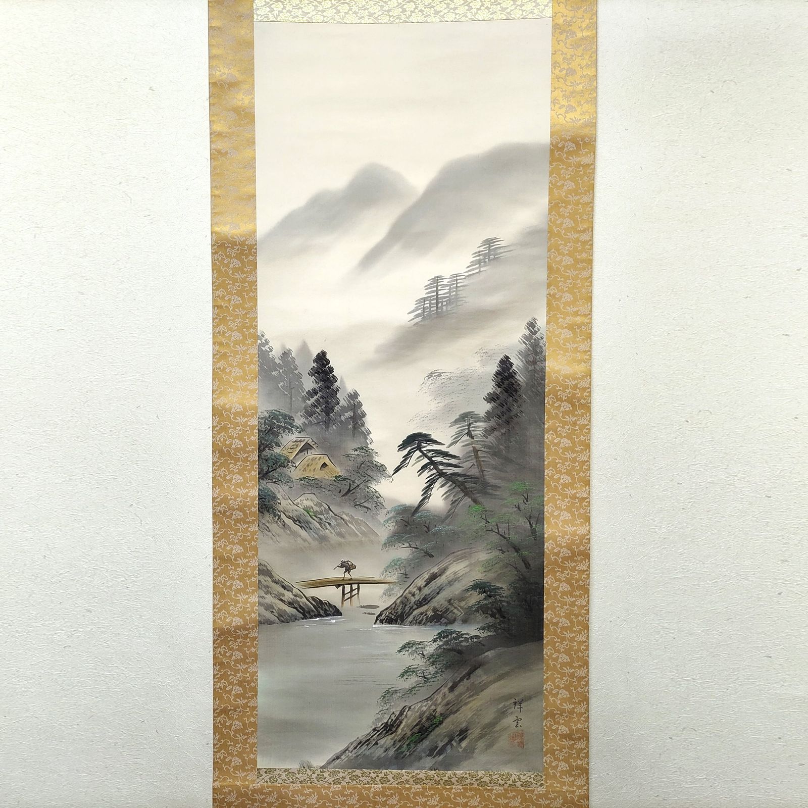 祥雲・山水画・掛軸・No.230503-27・梱包サイズ80 本物