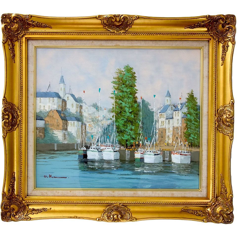 黒沢久 クロワジック港 港の風景 油彩画 フランス美術展出品 絵画 油絵