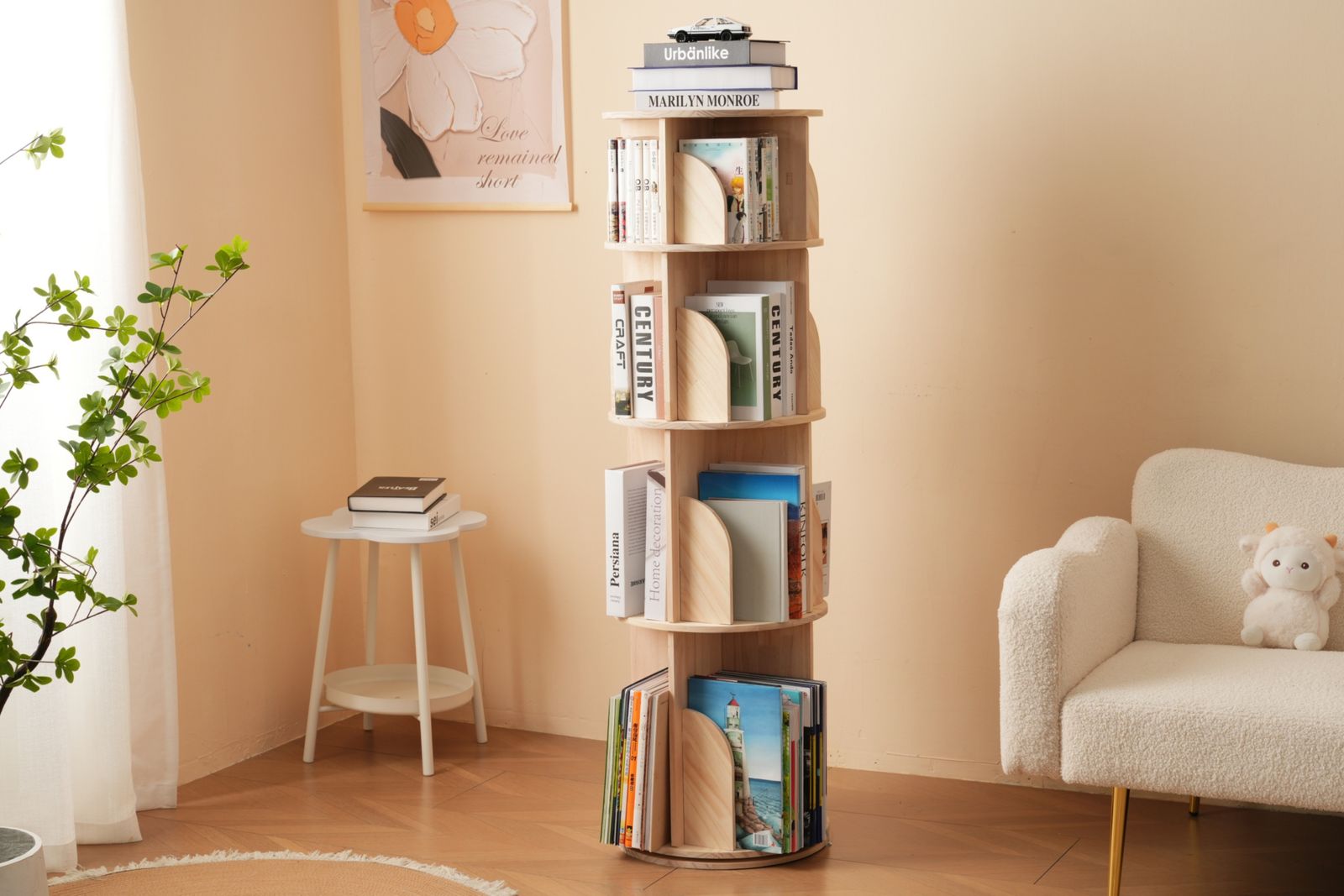 楽天市場】回転本棚4段の通販 【新品】 4段-回転盤タイプ無垢材 【