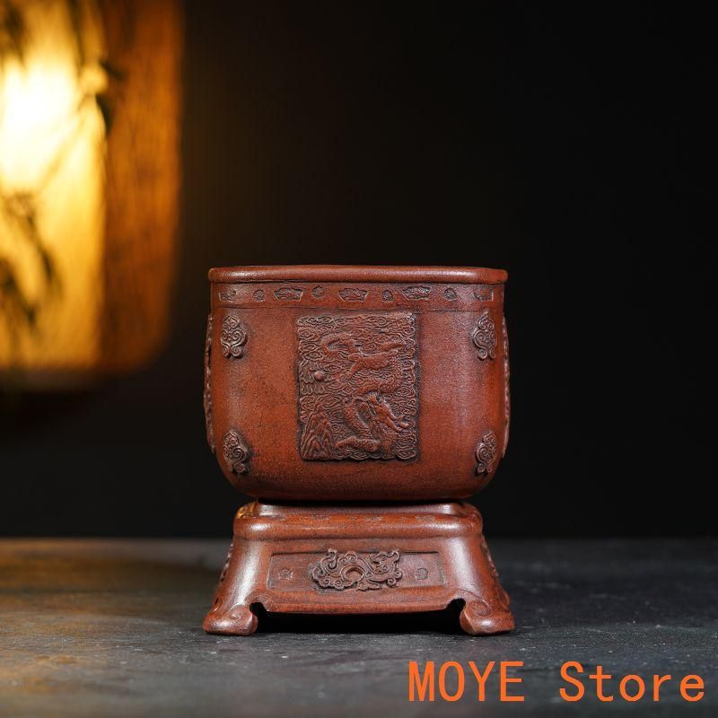 中国宜興 竜紋紫砂鉢 小花鉢 菖蒲盆栽 良い 多肉植木鉢 小品盆栽鉢