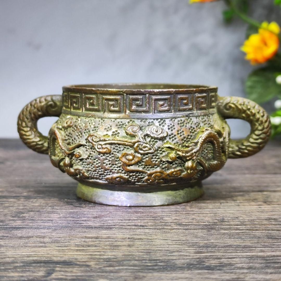 銅器 双龍銅壺 灰皿 聚宝盆 洗筆文房具 装飾品 工芸品 置物 おしゃれ