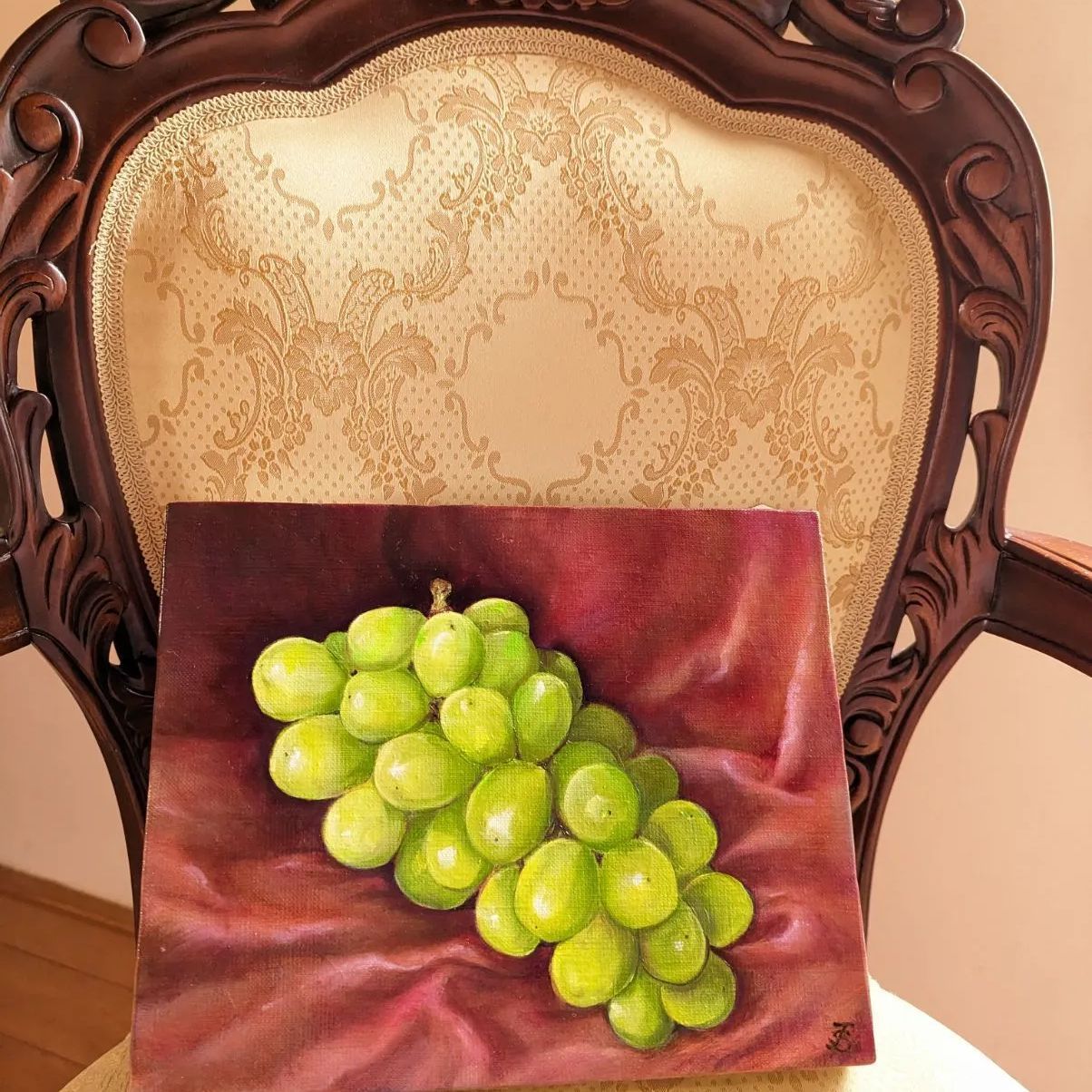 painterTMK作品 シャインマスカット 油絵 静物画 絵画 果物絵画