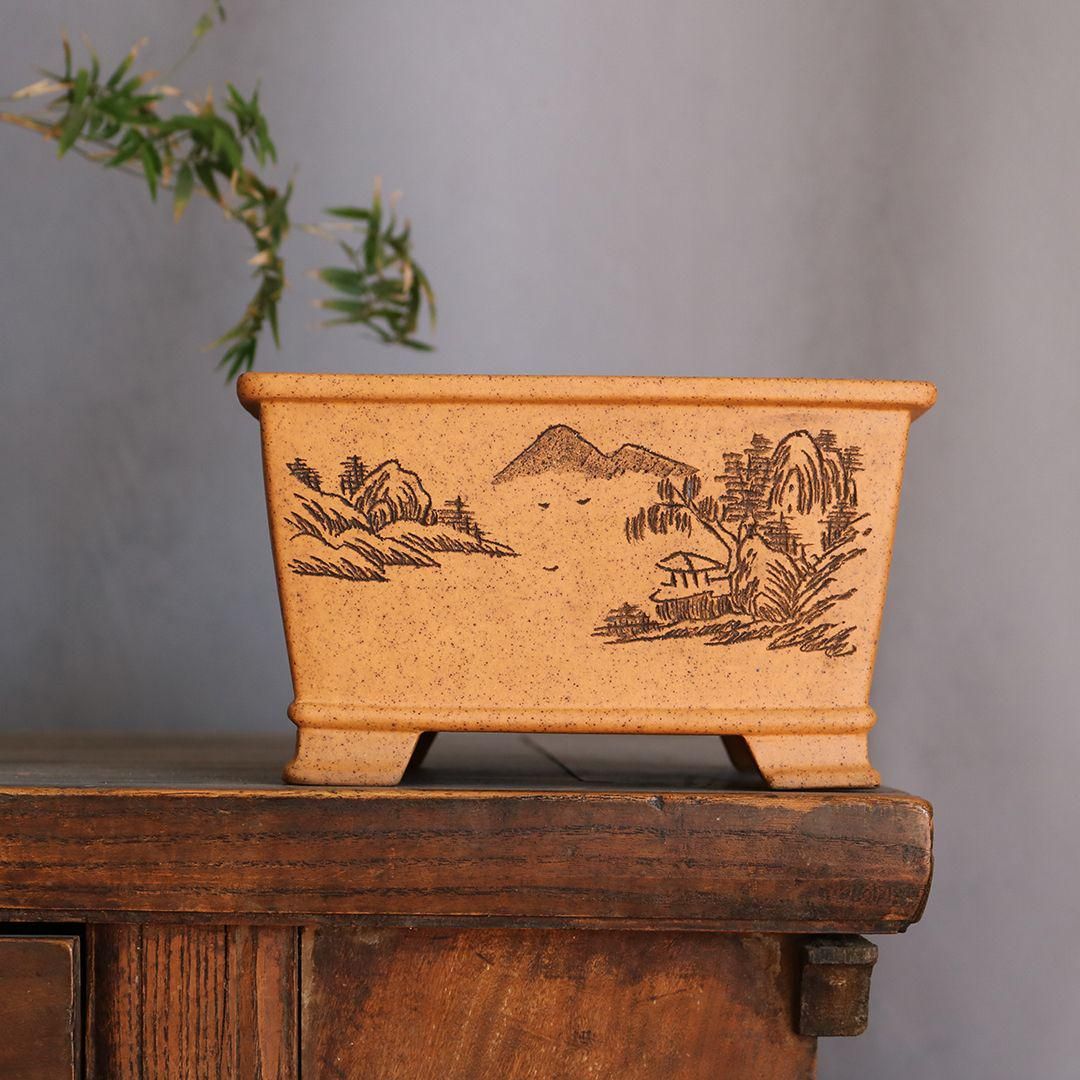 正方形鉢 切角四方鉢 紫砂の鉢 盆栽鉢 植木鉢 小品盆栽鉢 大品盆栽鉢