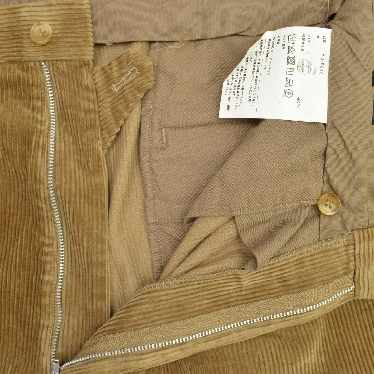 18AW コムデギャルソンオム 2タックワイドテーパードコーデュロイパンツ L