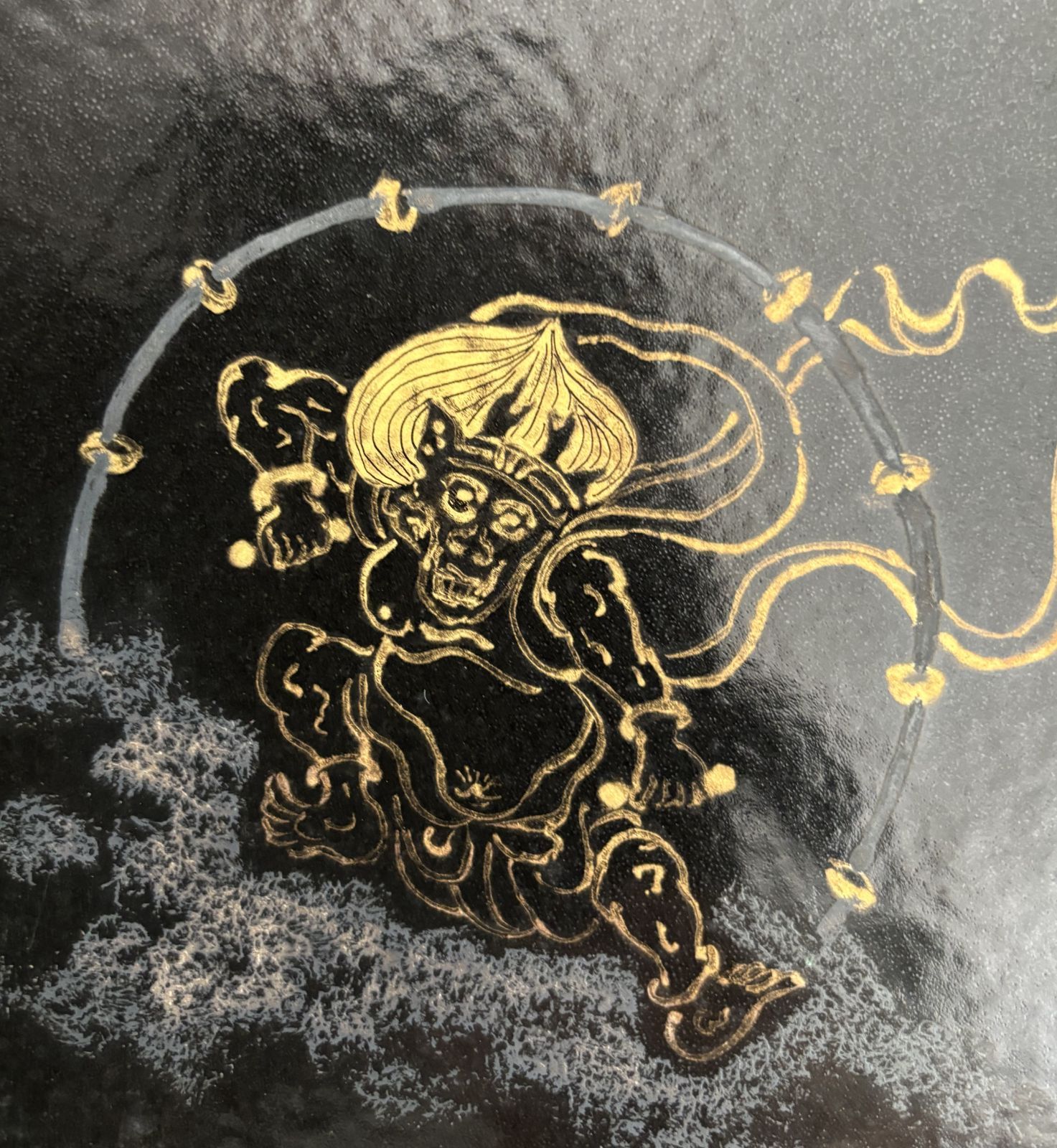 美品 京清水焼 谷口正典作「風神雷神図」絵皿 エクセルヒューマン社