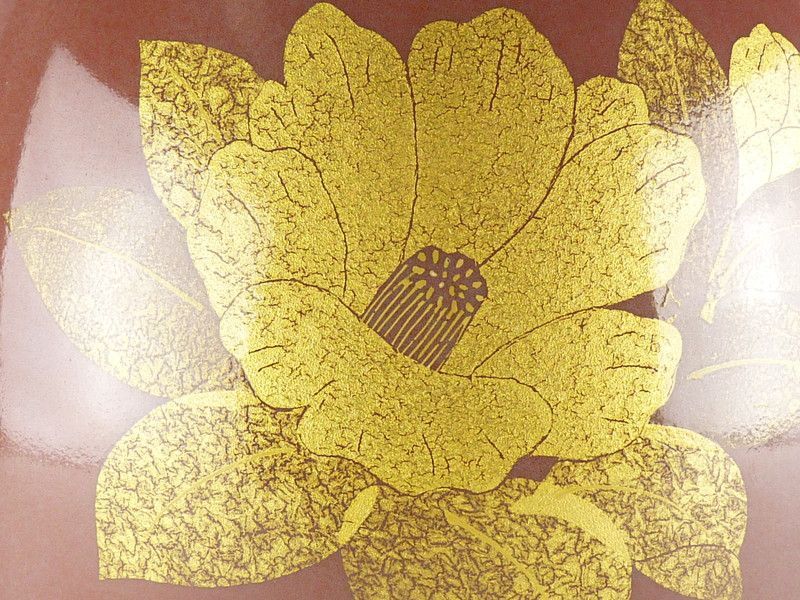 ▽人間国宝 吉田美統 『釉裏金彩椿文 花瓶』 九谷焼 錦山窯 共箱