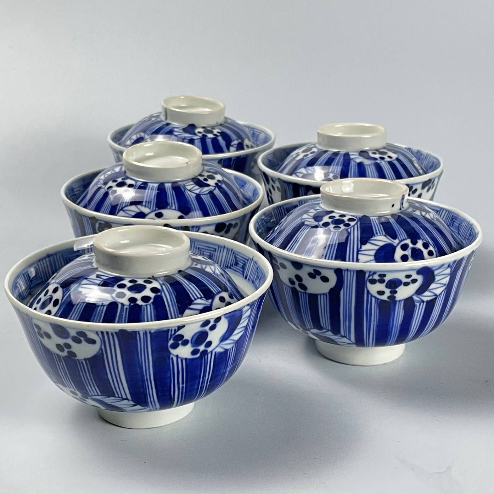 骨董 古伊万里 染錦 蓋茶碗 茶碗 煮物碗 色絵 アンティーク 5つ〜 骨董