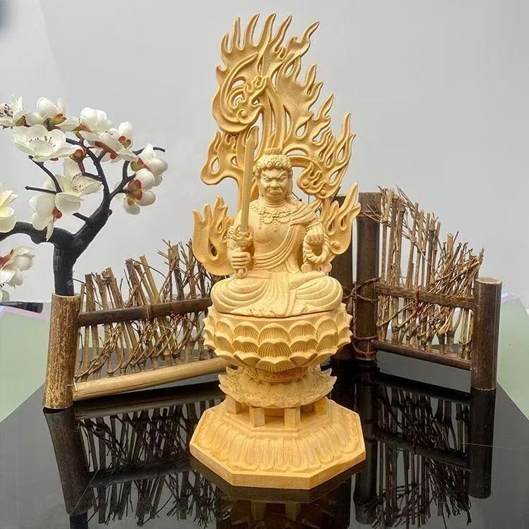 修縁堂】不動明王 木彫り 不動明王像 仏教工芸品 木彫仏教 精密彫刻