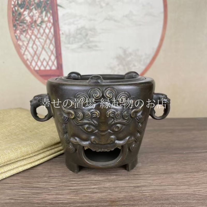 真鍮製 火鉢 獅子頭取手