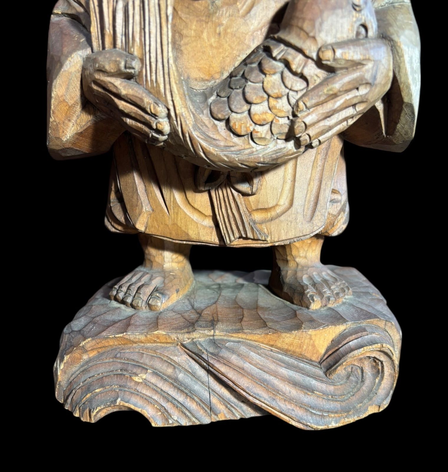 木製彫刻 笑顔の像 約60cm 恵比寿天 七福神アンティーク和室床の間