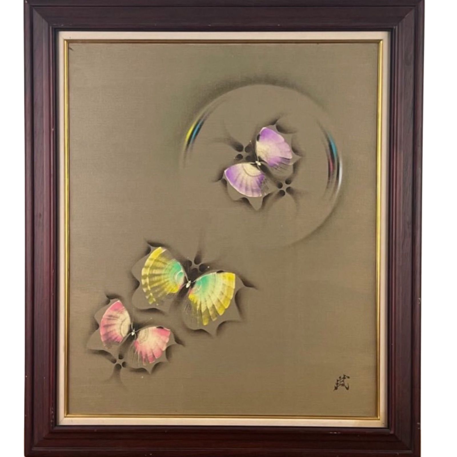 真作 小練武志 50号油彩「虹に舞う蝶」独自の幻想的な色彩描写 幻想